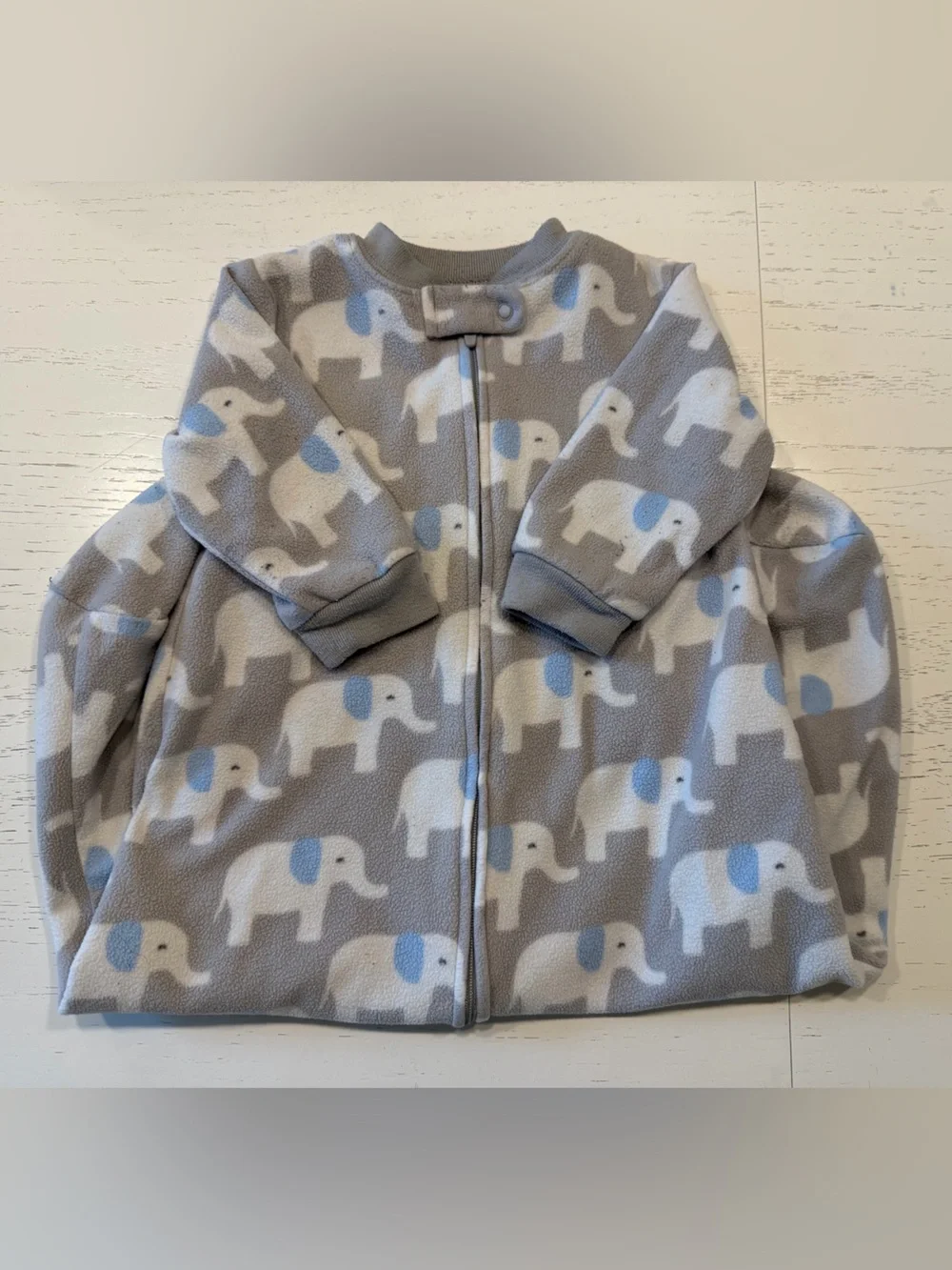 Carter's Gray Fleece Sleep Sack with White & Blue Elephant Print, Medium